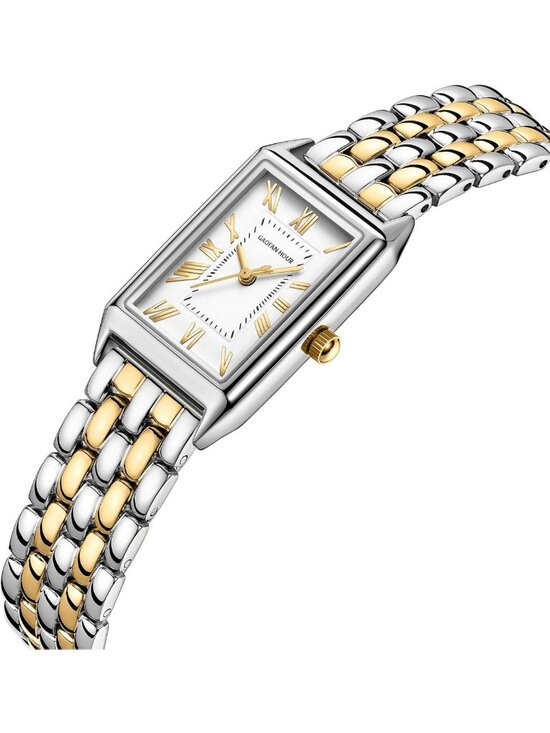 Vintage Gold Women\'s Watch, Rectangular Case, White Roman Dial, Stainless Steel main image 2